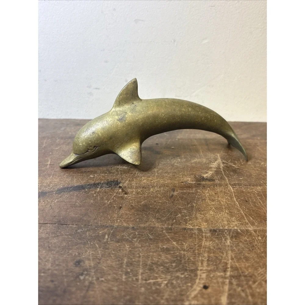 Brass Dolphin Paperweight Decorative Curio 6.5